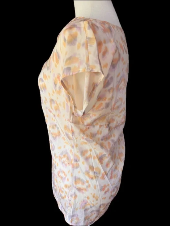 Ann Taylor Silk Blouse, Pastel Leopard Print, Short Sleeve - Picture 3 of 6
